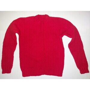 Vintage Hand Knit Bright Red Childrens Size 7/8 Cardigan LS Button Down Sweater